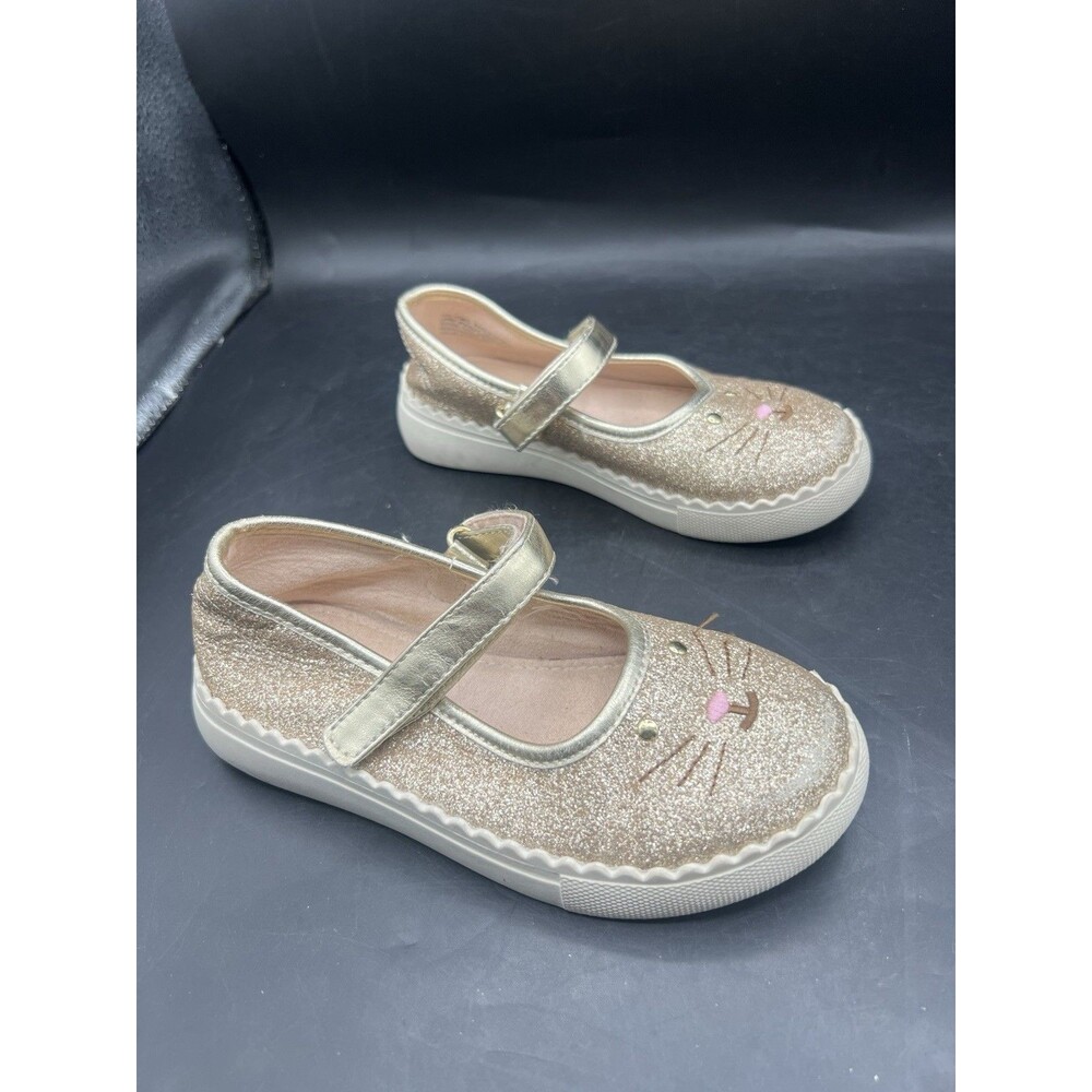 Jumping Beans Theresa Gold Glitter Kitty Cat Mary Jane Shoes Girls Size 10
